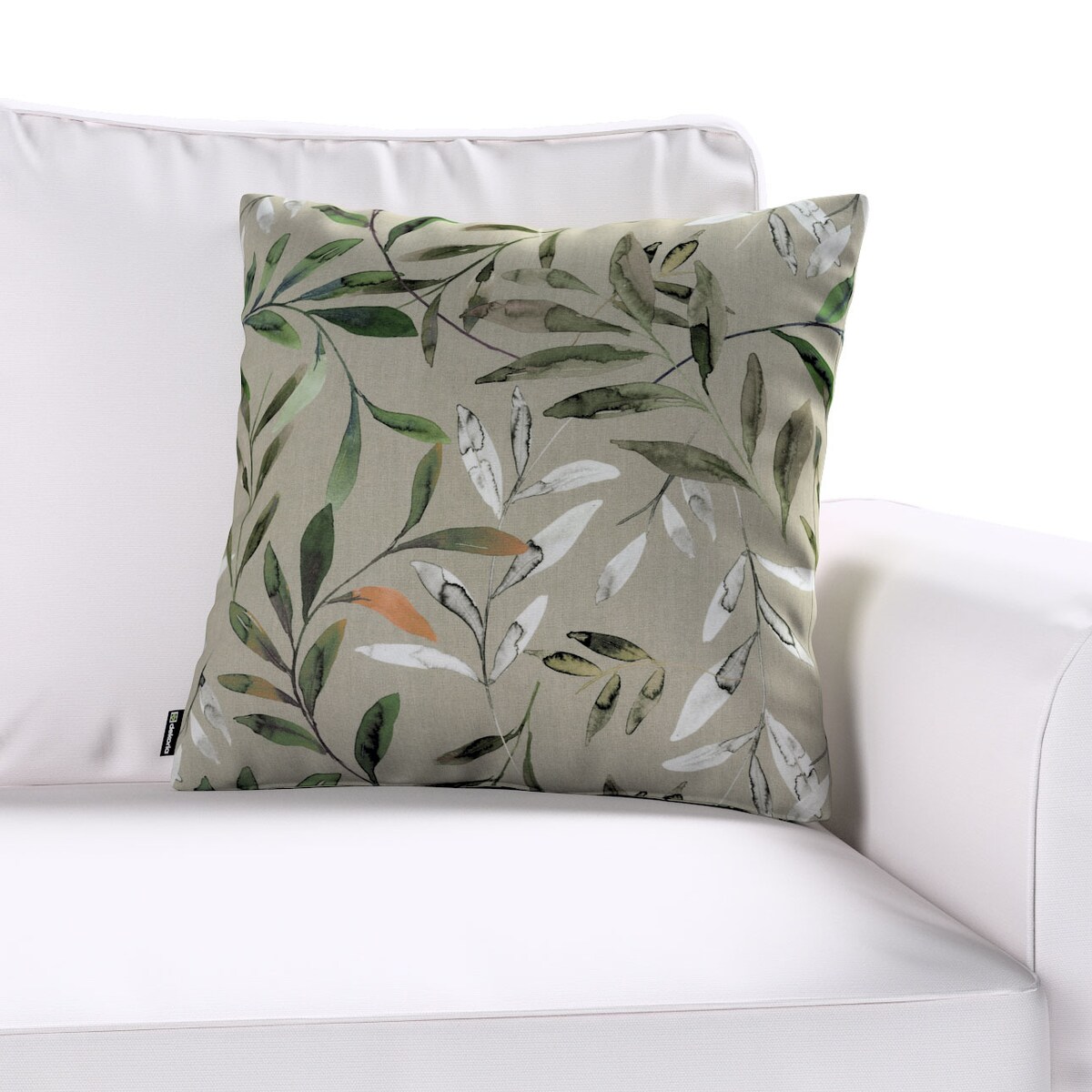 Poszewka Kinga na poduszkę 43x43 zielone gałązki na szarym tle