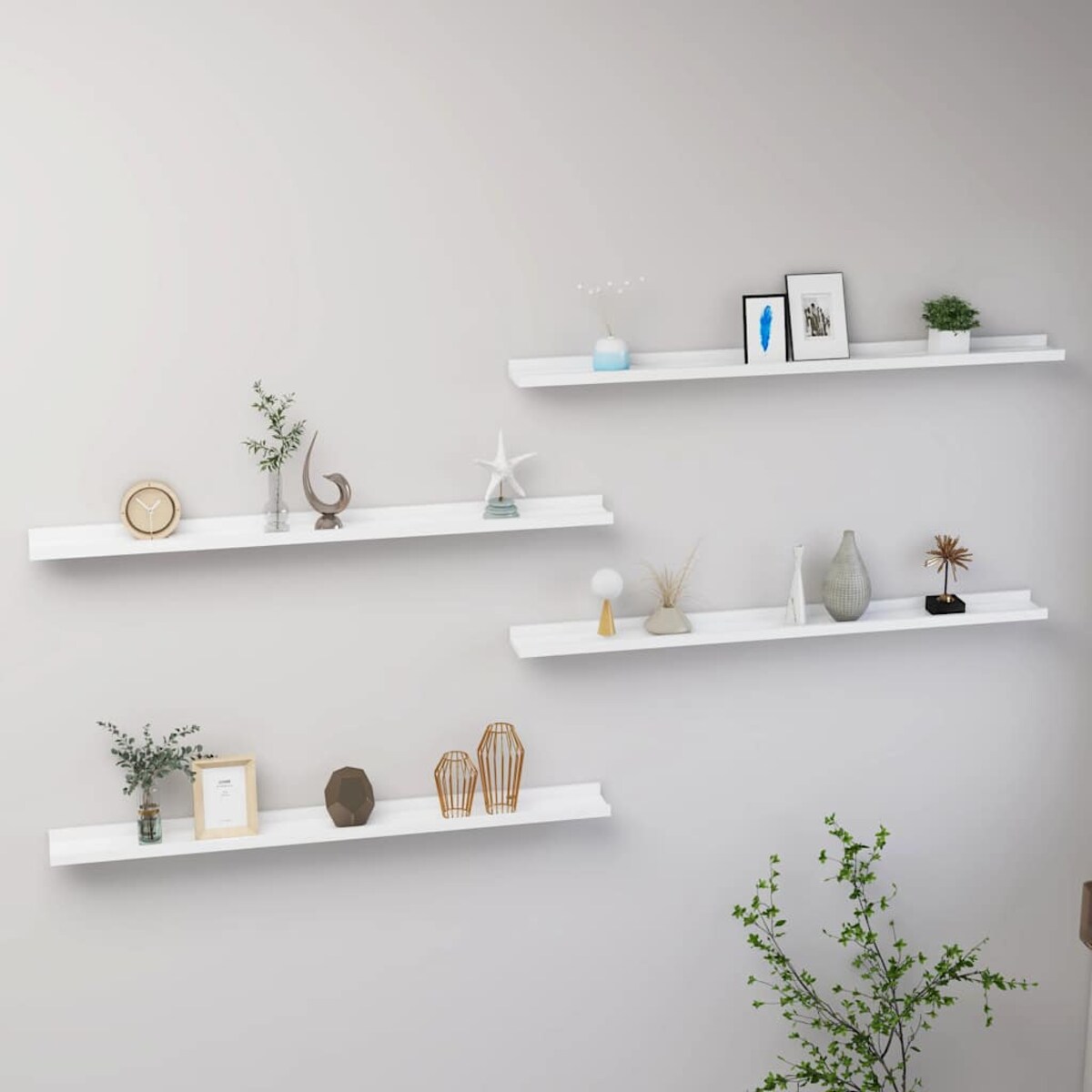 vidaXL Półki ścienne, 4 szt., białe, 100x9x3 cm