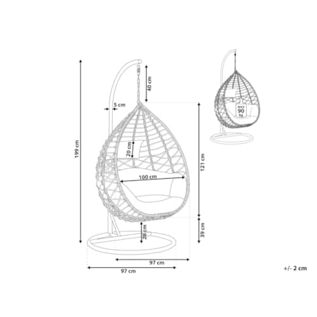 Fotel wiszący ze stojakiem z technorattanu szary ARSITA