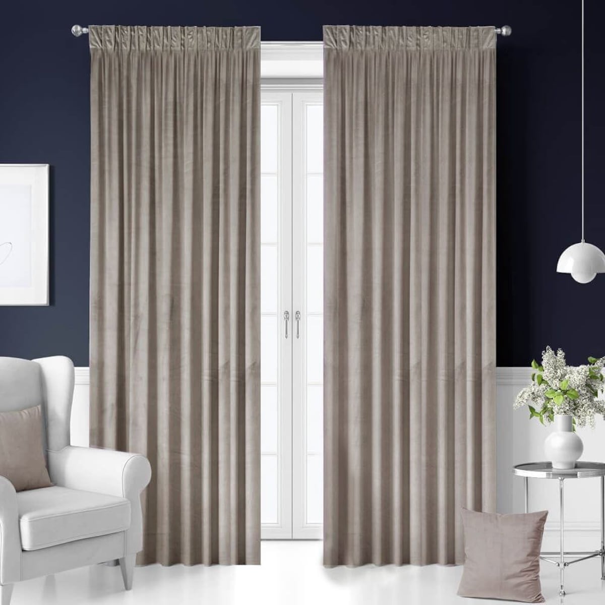 Zasłony welurowe 140x270 Beżowe na taśmie