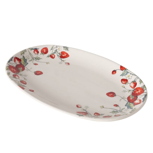 Półmisek ceramiczny EMILY, wzór w poziomki, 29 x 18 cm