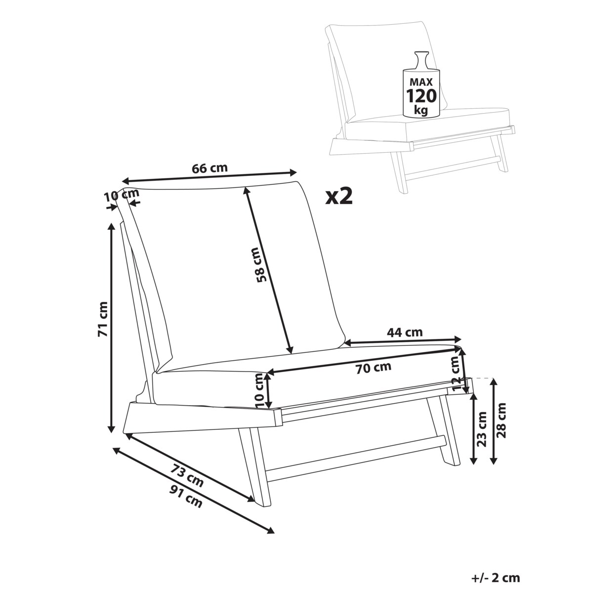Zestaw 2 krzeseł ogrodowych z poduszkami MICCIANO Drewno akacjowe Złamana biel
