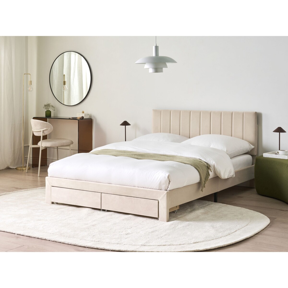 Łóżko z szufladami Welur LONZAC 140 x 200 cm Beżowy