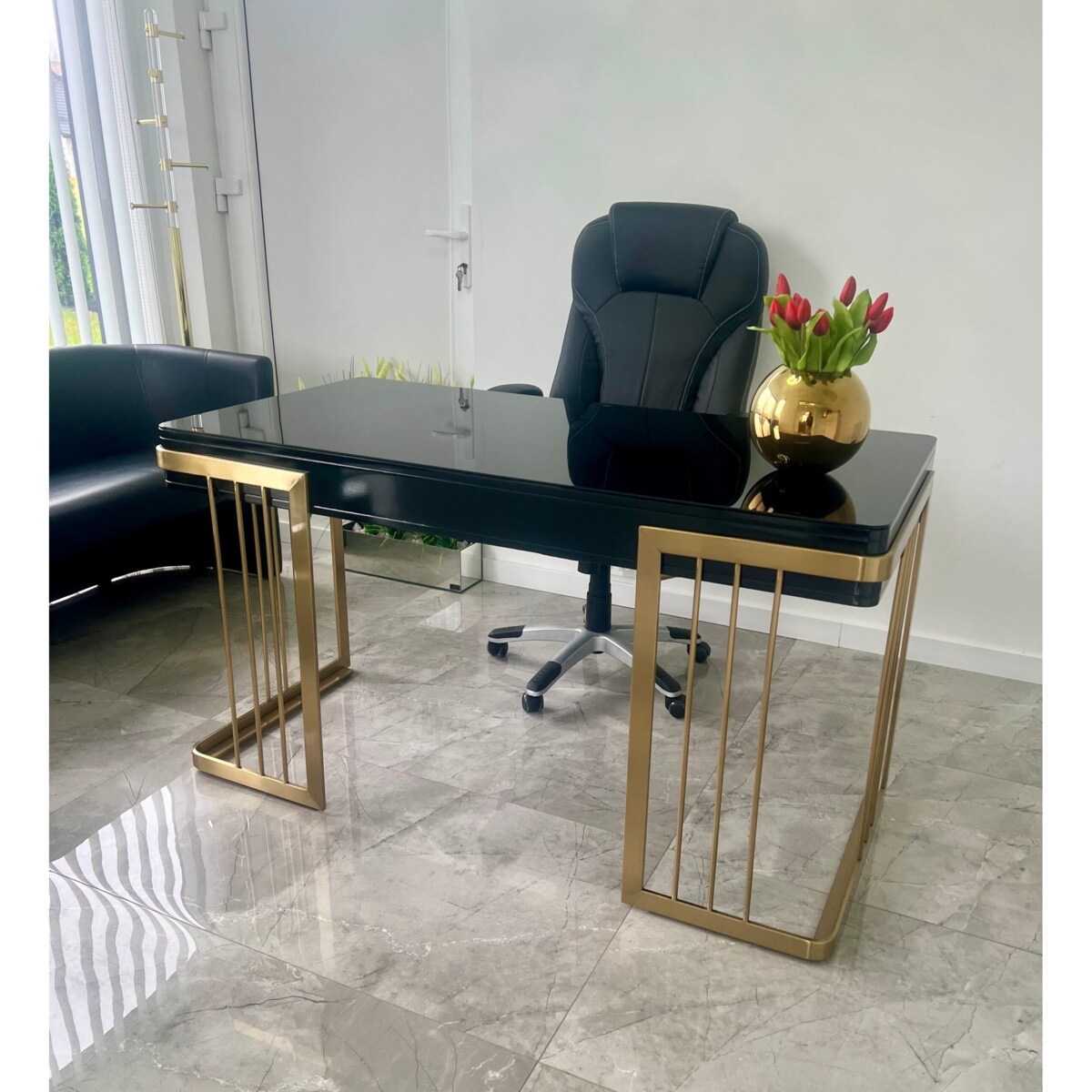 Czarne złote biurko ze stali nierdzewnej Luxury Premium 140x70x75