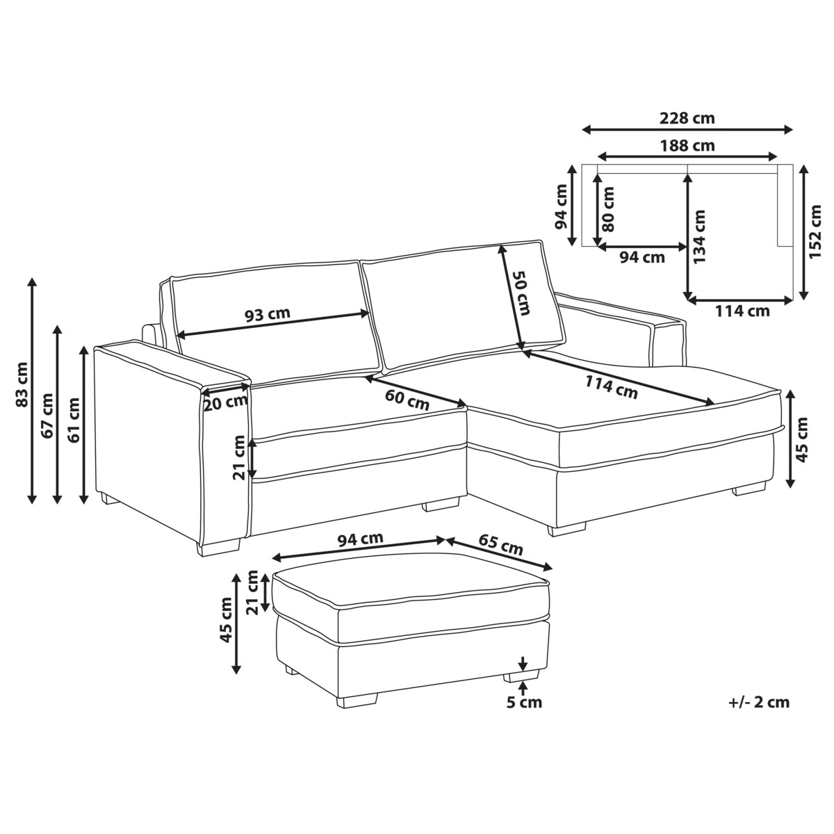 Narożnik KOLDING Jasnobeżowy z otomaną Lewostronny