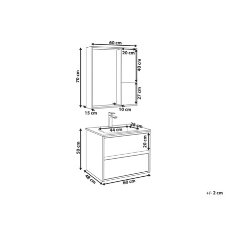 Zestaw mebli łazienkowych z umywalką 60 cm jasne drewno z czarnym TERUEL