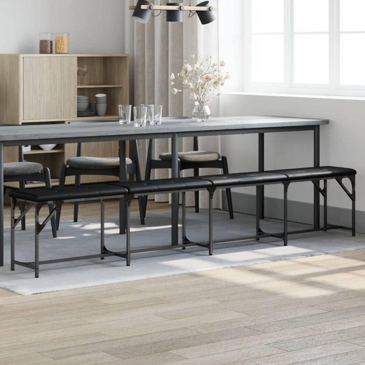 vidaXL Ławka do jadalni, czarna, 248x32x45 cm, stal i sztuczna skóra