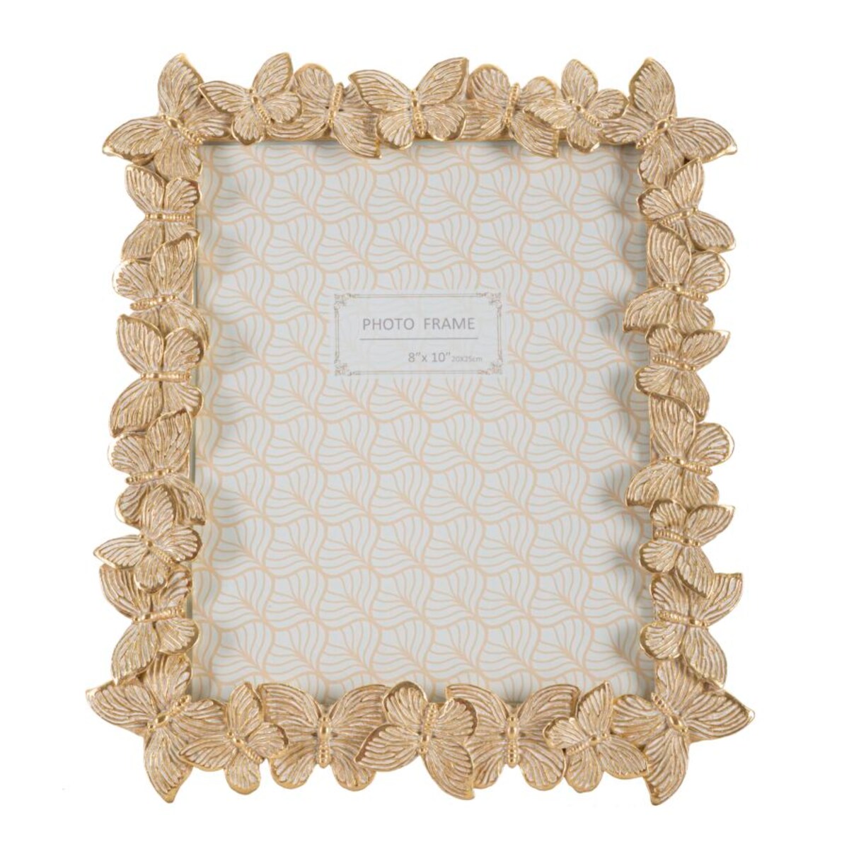 Ramka na zdjęcia Farfalle Glod, zdjęcie 20 x 25 cm, kolor złoty, żywica syntetyczna i szkło, rama 27,5 x 2,6 x 32,5 cm, Mauro Ferretti