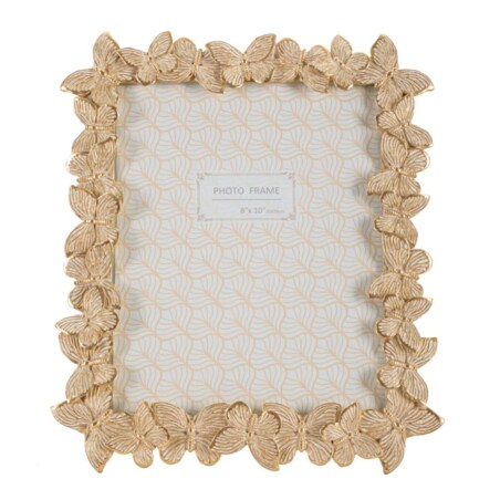 Ramka na zdjęcia Farfalle Glod, zdjęcie 20 x 25 cm, kolor złoty, żywica syntetyczna i szkło, rama 27,5 x 2,6 x 32,5 cm, Mauro Ferretti