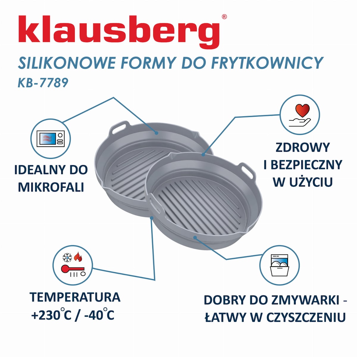 Zestaw wkładów silikonowych do frytkownicy beztłuszczowej 2 sztuki okrągły 20cm składany KLAUSBERG