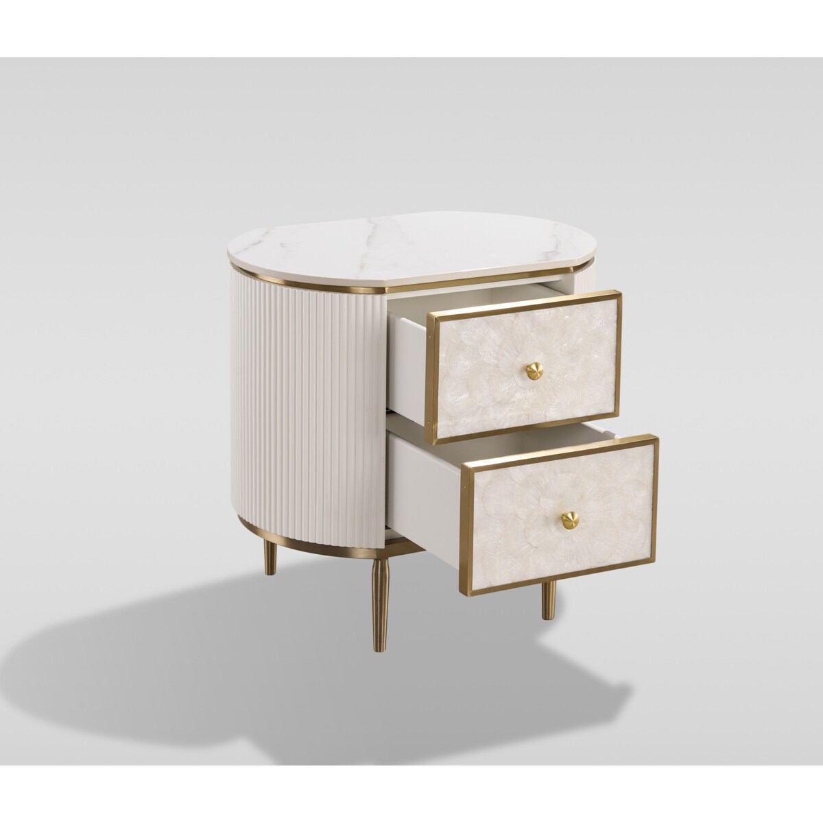 Szafka nocna glamour ecru ryflowana Champion 55x40x55