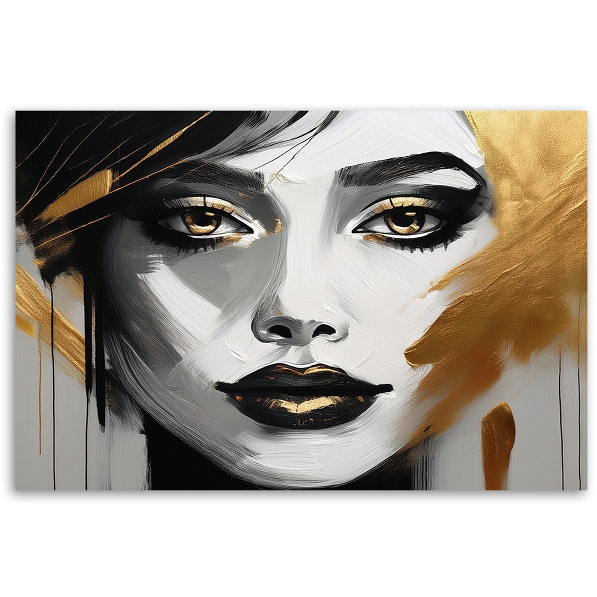 Feeby Obraz nowoczesny do salonu, Twarz kobiety z elementami złota glamour 120x80