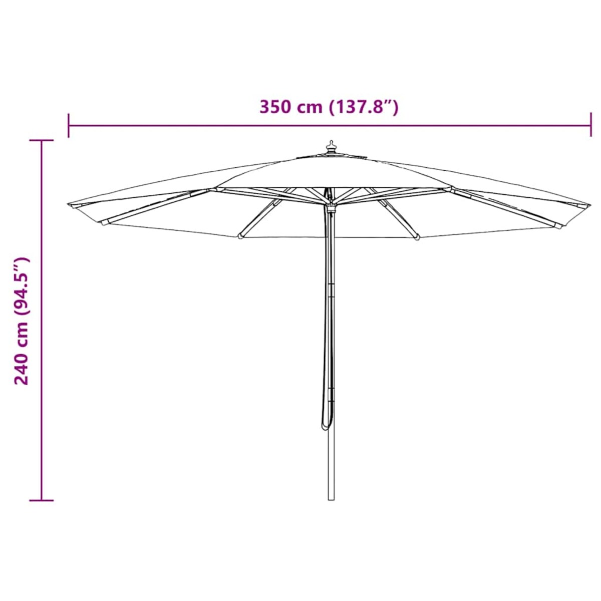 vidaXL Parasol ogrodowy na drewnianym słupku, 350 cm, niebieski
