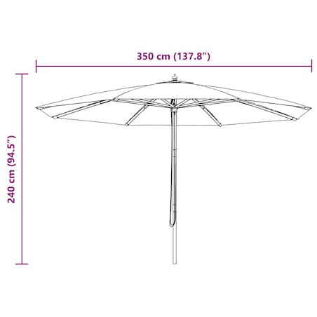 vidaXL Parasol ogrodowy na drewnianym słupku, 350 cm, niebieski