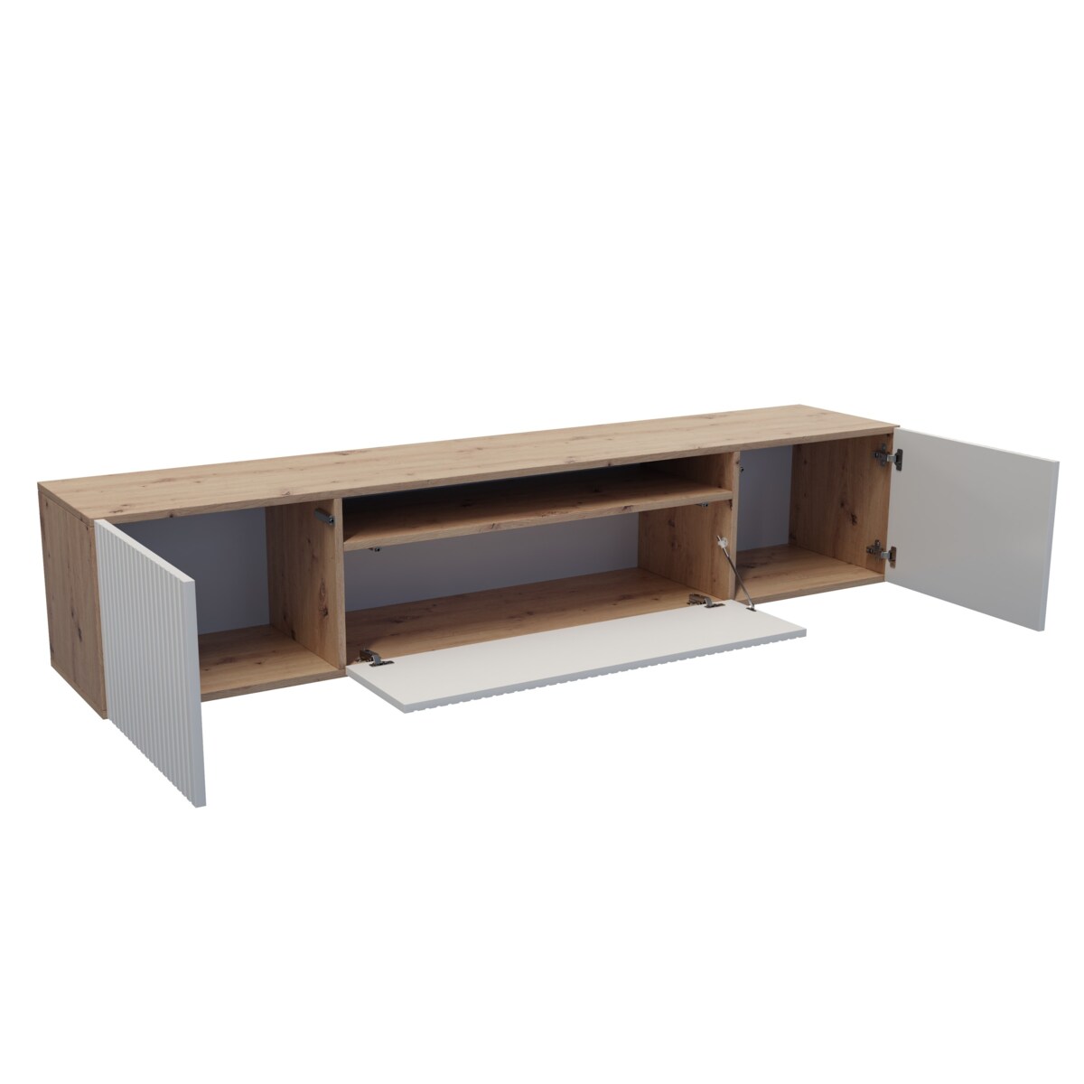 Szafka RTV MARCO wisząca pod telewizor, frezowane fronty- biały-artisan