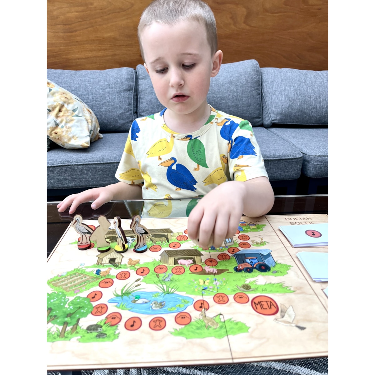 Rodzinna edukacyjna gra planszowa drewniana dla dzieci - Bocian Bolek