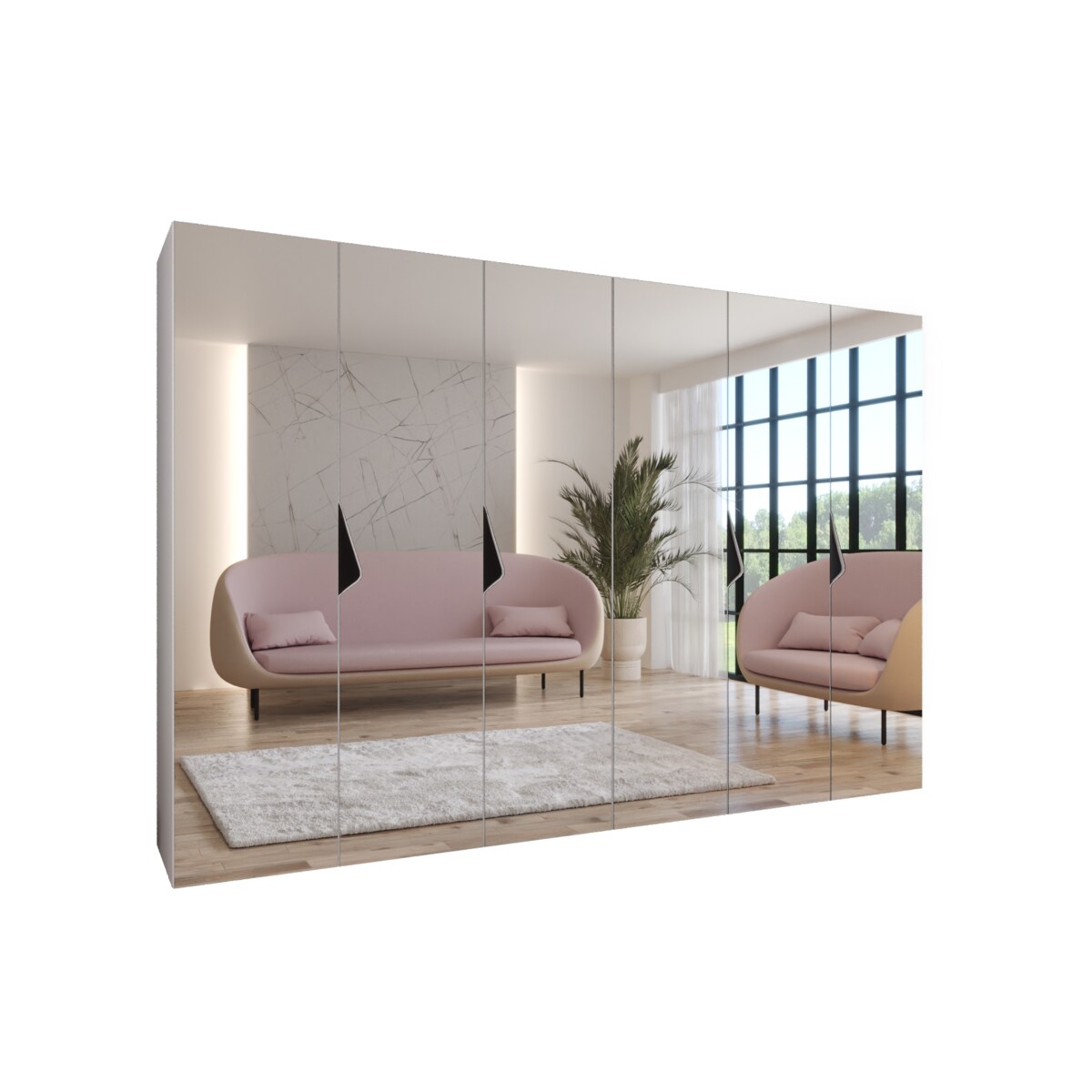 Szafa uchylna z lustrem Sandi 3 300 (2X150) wys 202 cm Biały + u Czarny