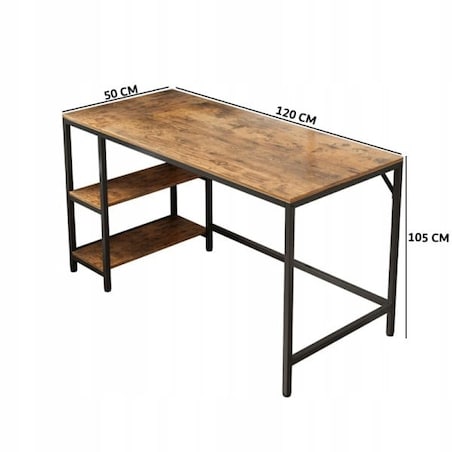 Biurko komputerowe stolik vintage rustykalny brąz loft z 2 półkami 120 cm