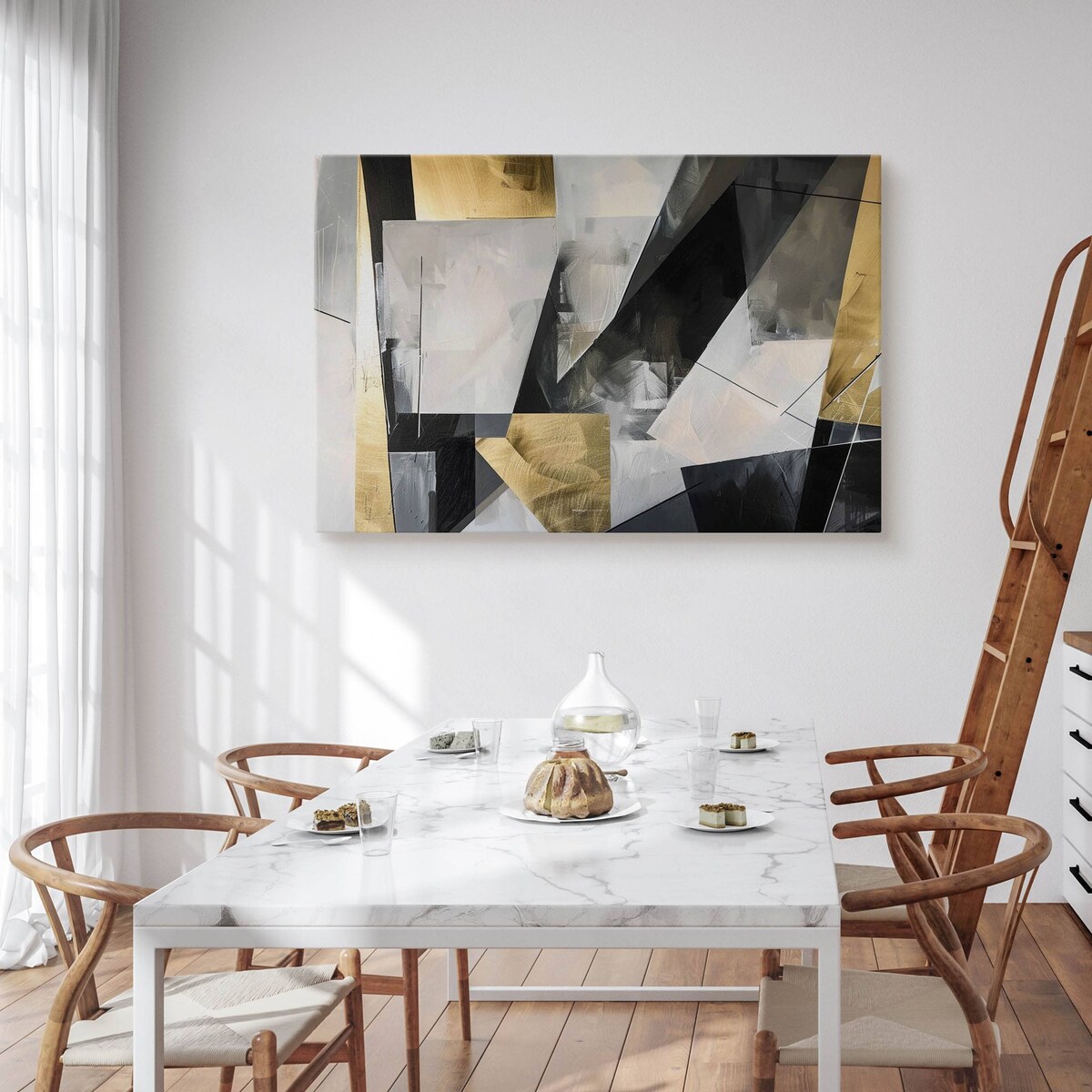 Obraz Ścienny Do Salonu Abstrakcja Wzory Geometryczne Złoto Beton 120x80cm