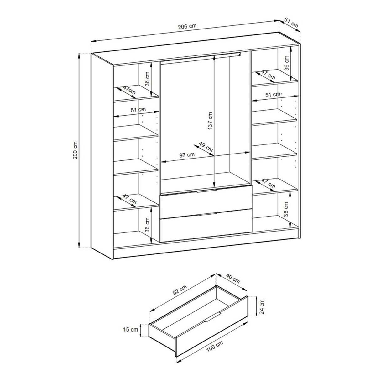 Szafa KELLY czterodrzwiowa z lamelami 206 cm - kaszmir
