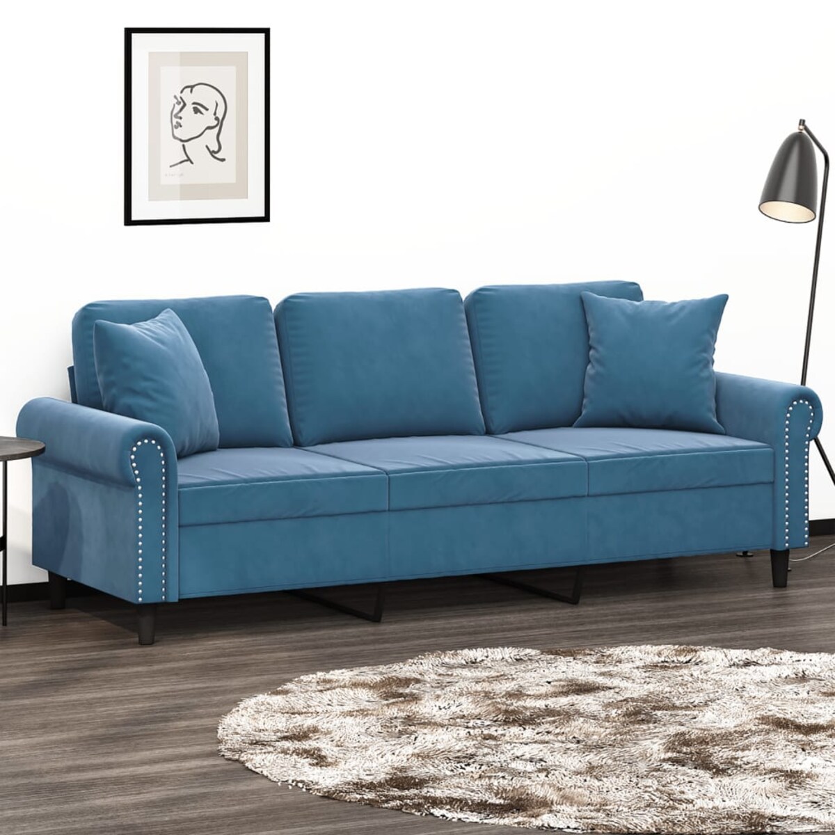 vidaXL 3-osobowa sofa z poduszkami, niebieska, 180 cm, aksamit