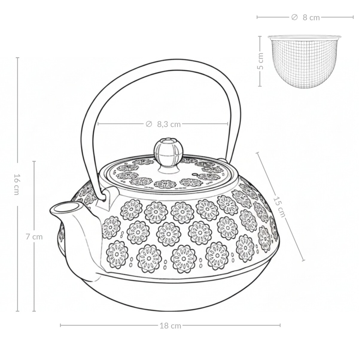 Czajnik żeliwny z zaparzaczem KUMO, 1000 ml