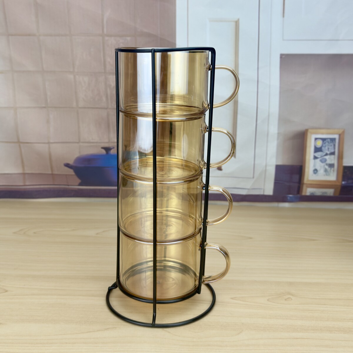 PETER HONEY Komplet 4 filiżanek na stojaku 350ml 12.5x12.5xh27cm