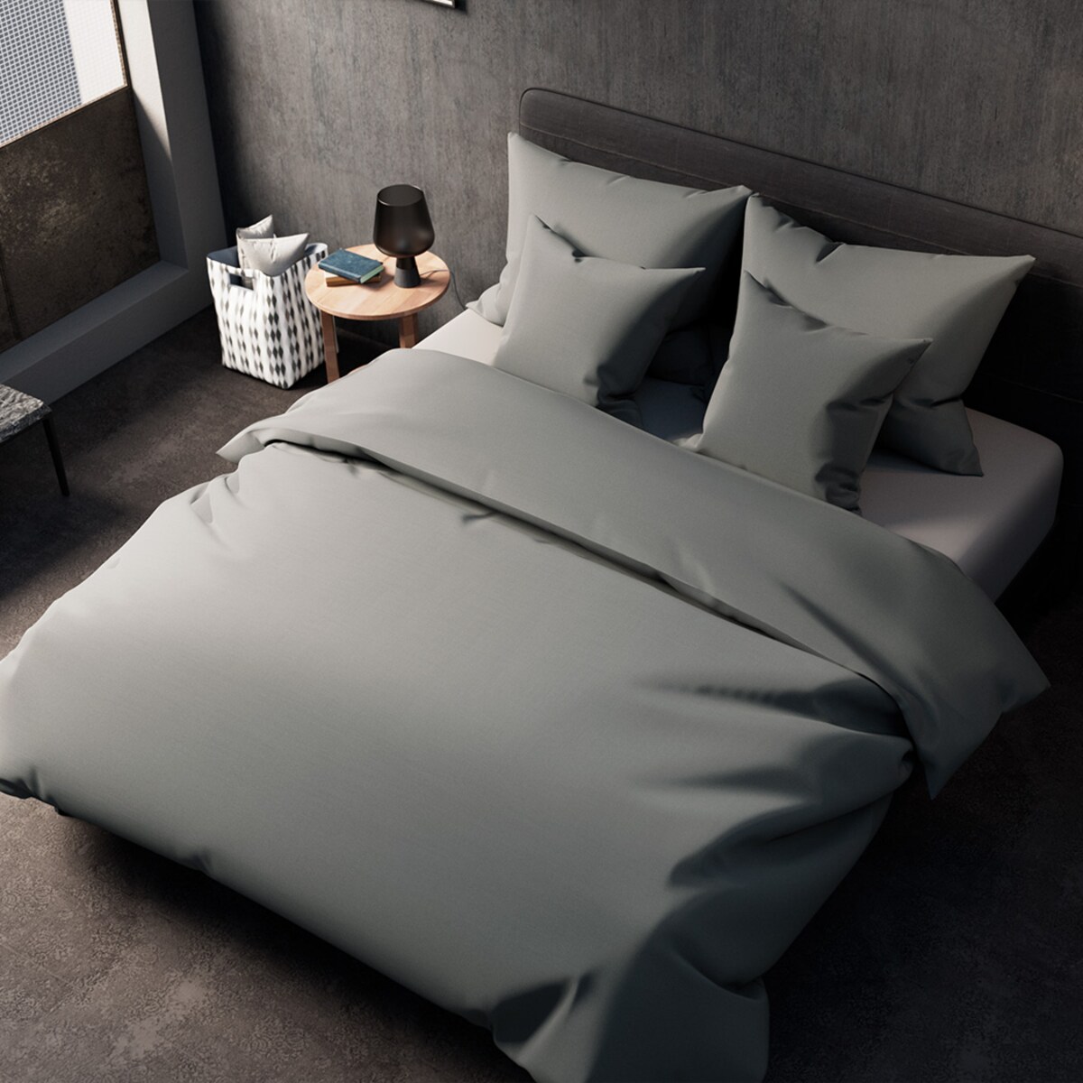 Komplet pościeli 160x200 satyna bawełniana szara PAN MATERAC
