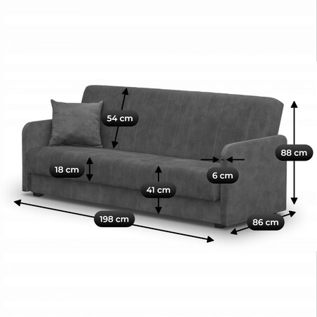 Kanapa rozkładana 2-osobowa z funkcją spania szara PORTO