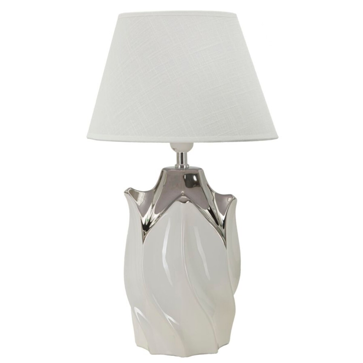 Lampa stołowa Shiney, kolor biały i srebrny, ceramika, żelazo i tkanina, 30 x 30 x 51 cm, 1 x E27, max. 40 W, do salonu i sypialni, Mauro Ferretti