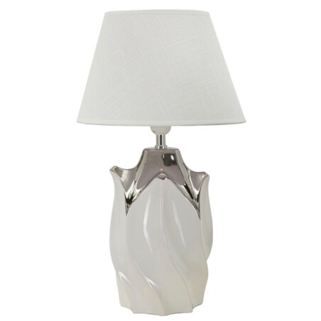 Lampa stołowa Shiney, kolor biały i srebrny, ceramika, żelazo i tkanina, 30 x 30 x 51 cm, 1 x E27, max. 40 W, do salonu i sypialni, Mauro Ferretti