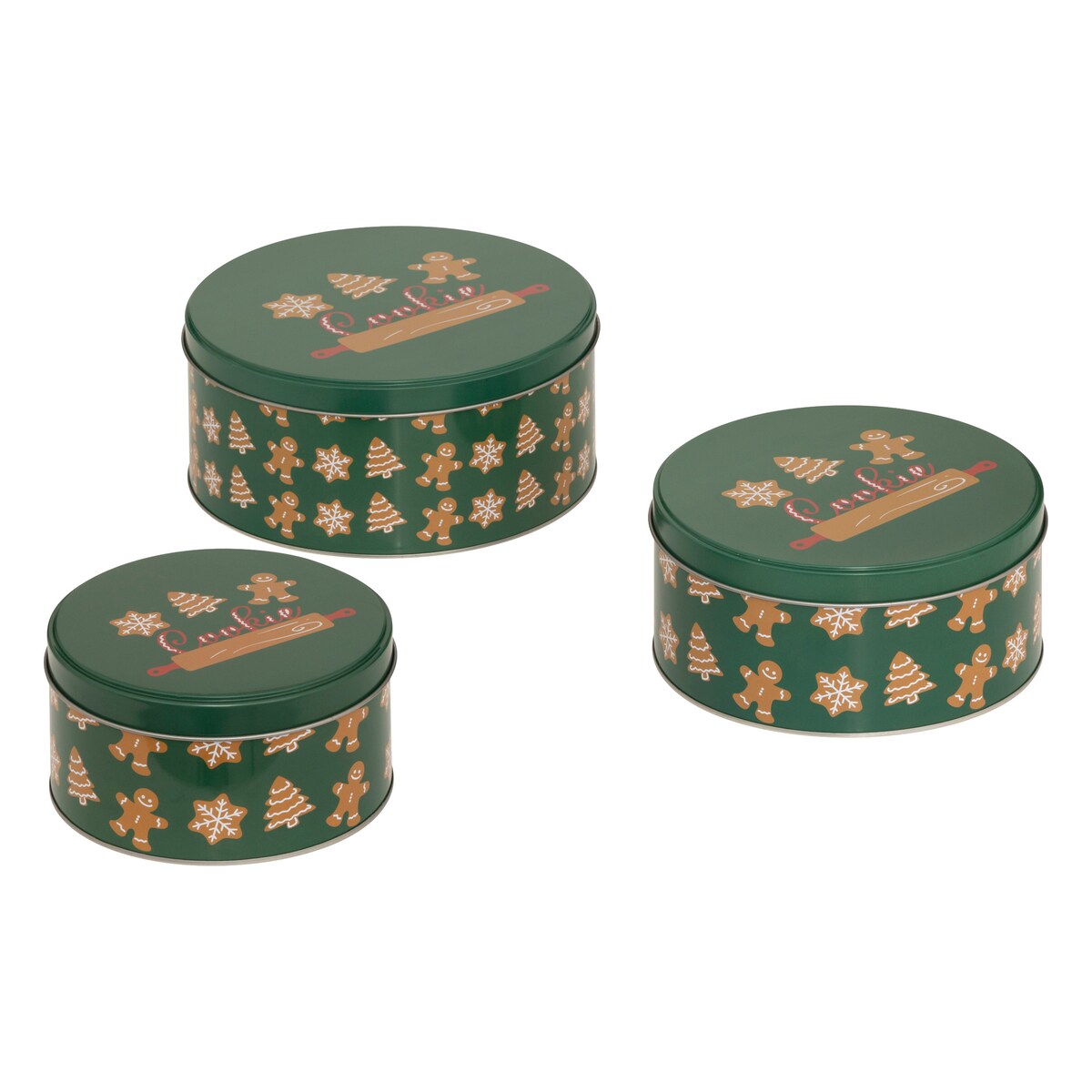 Okrągły pojemnik na ciastka, metal, 3 sztuki