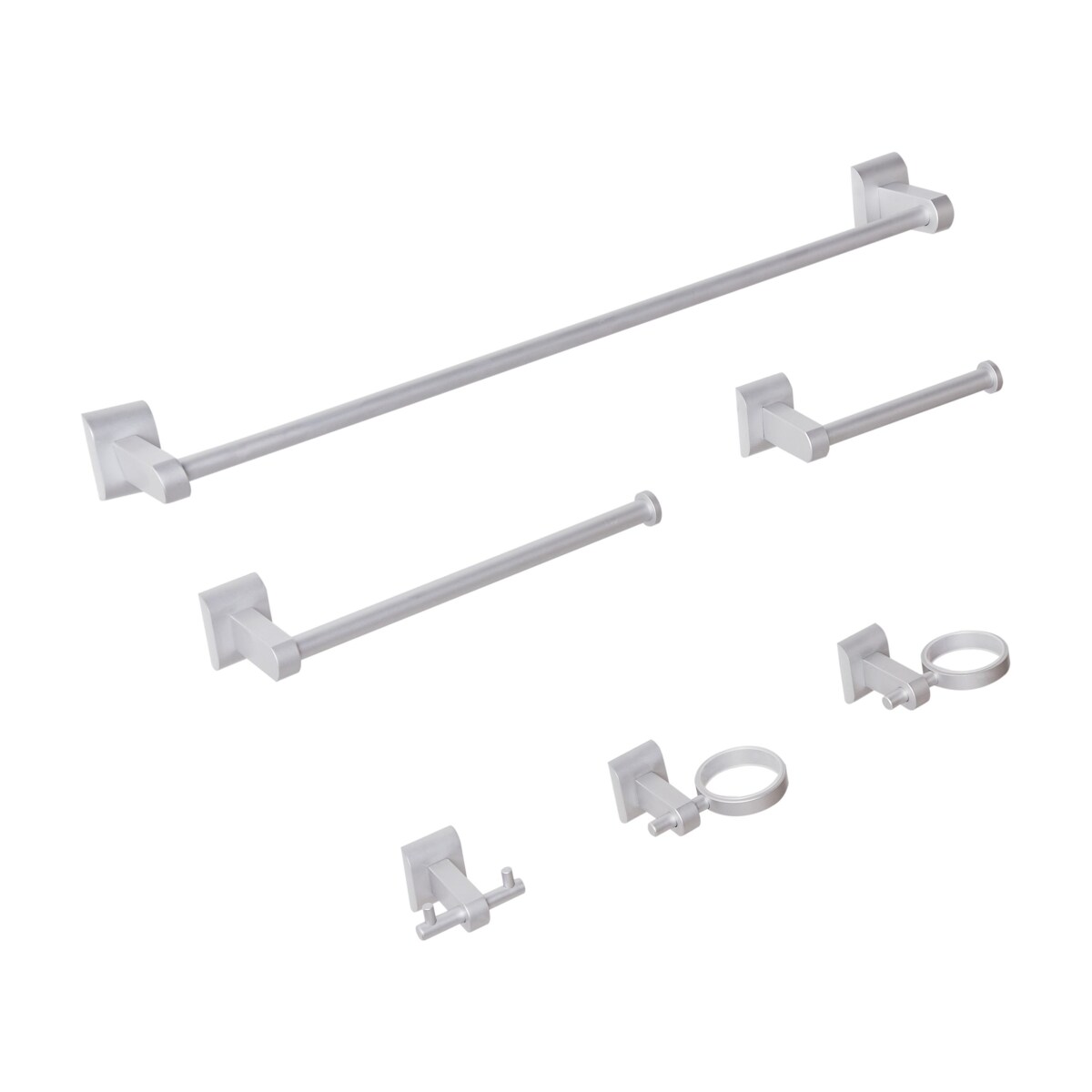 Zestaw akcesoriów toaletowych 6 elementów TALARA Z uchwytami i haczykami na ręczniki Srebrny