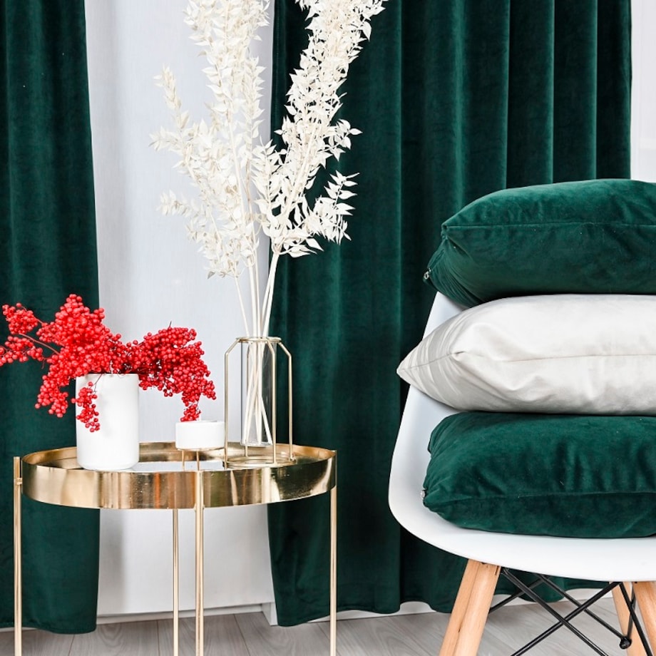 Zasłona welurowa w kolorze butelkowej zieleni 140x250cm