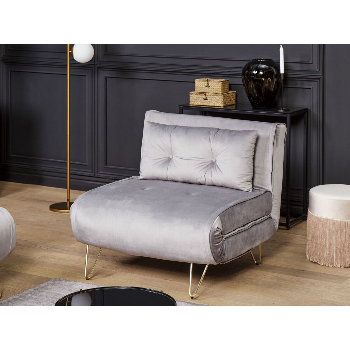 Sofa welurowa rozkładana szara VESTFOLD