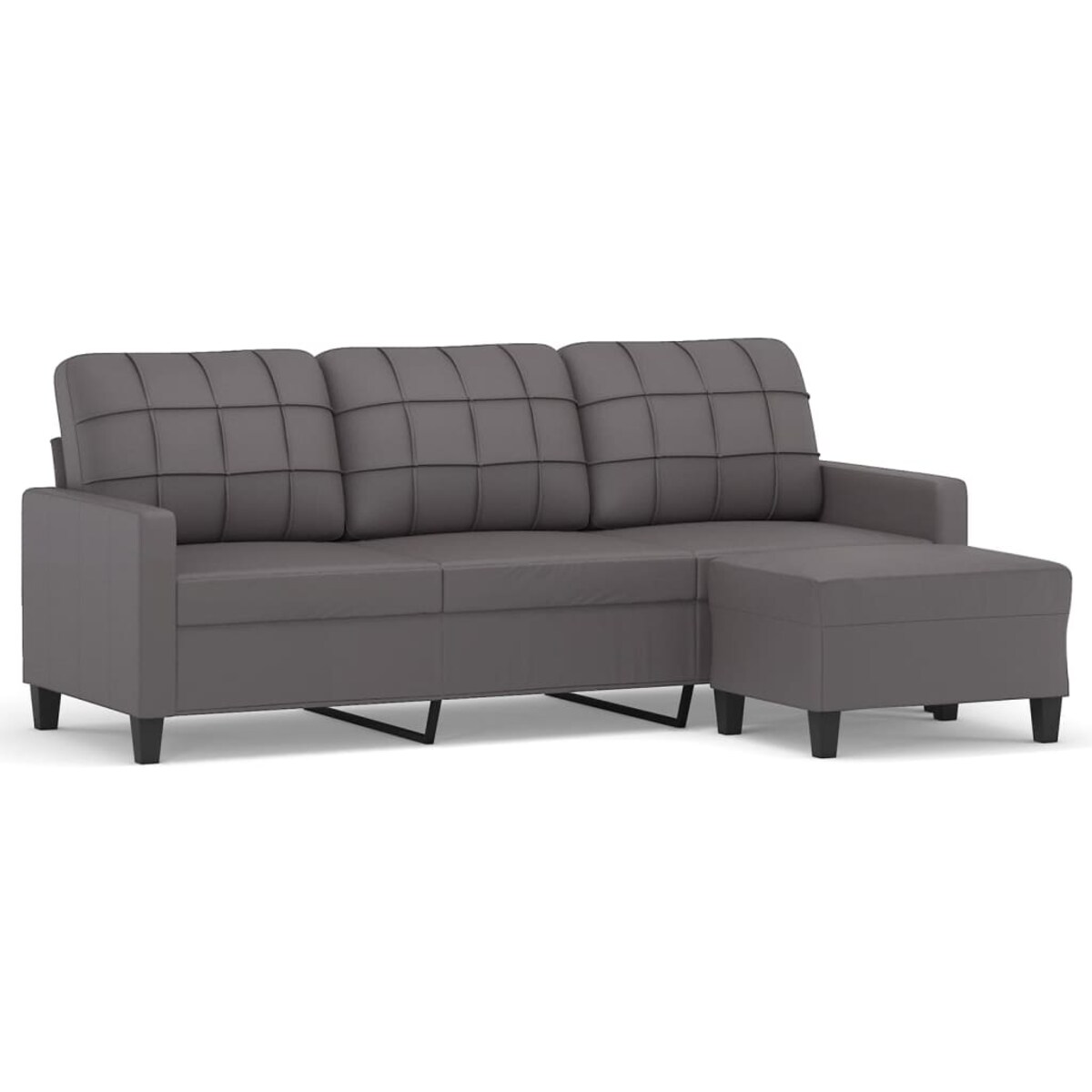 vidaXL 3-osobowa sofa z podnóżkiem, szary, 180 cm, sztuczna skóra