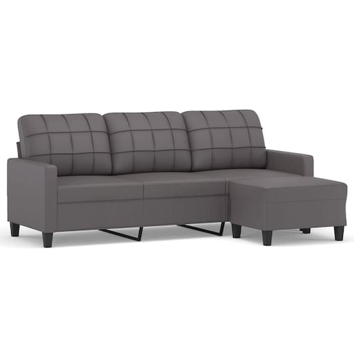 vidaXL 3-osobowa sofa z podnóżkiem, szary, 180 cm, sztuczna skóra
