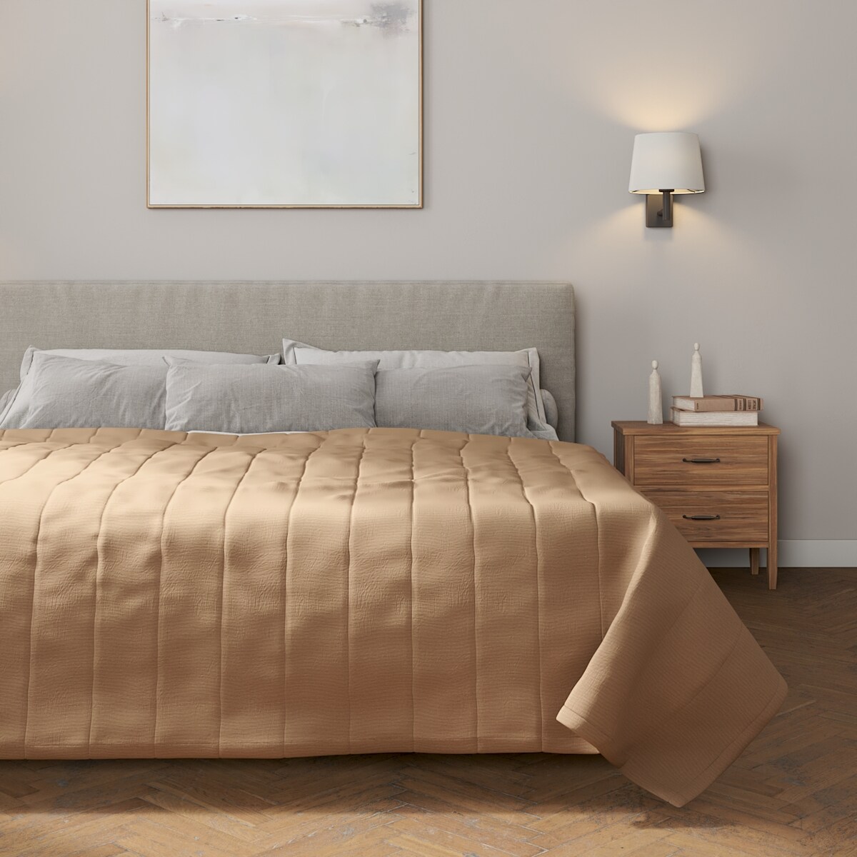 Narzuta pikowana w pasy 260x210 beżowy