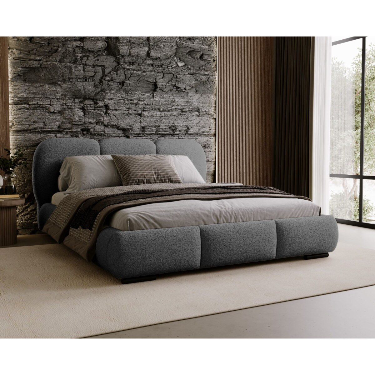 Łóżko tapicerowane 160x200 ROZA z pojemnikiem na pościel ciemnoszare