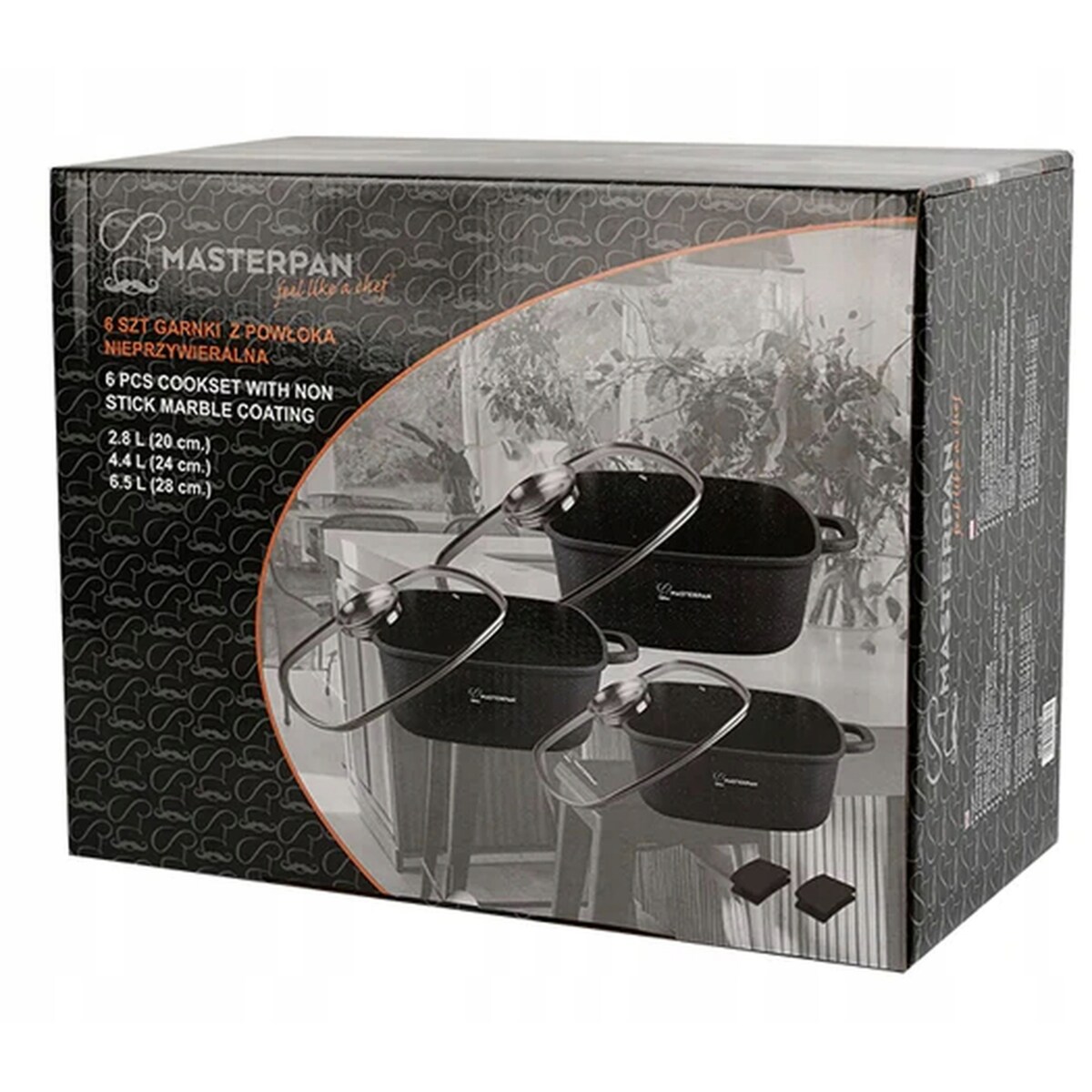 Zestaw Garnków Marmurowych Kwadratowych 6 El. 20/24/28 Cm Aroma