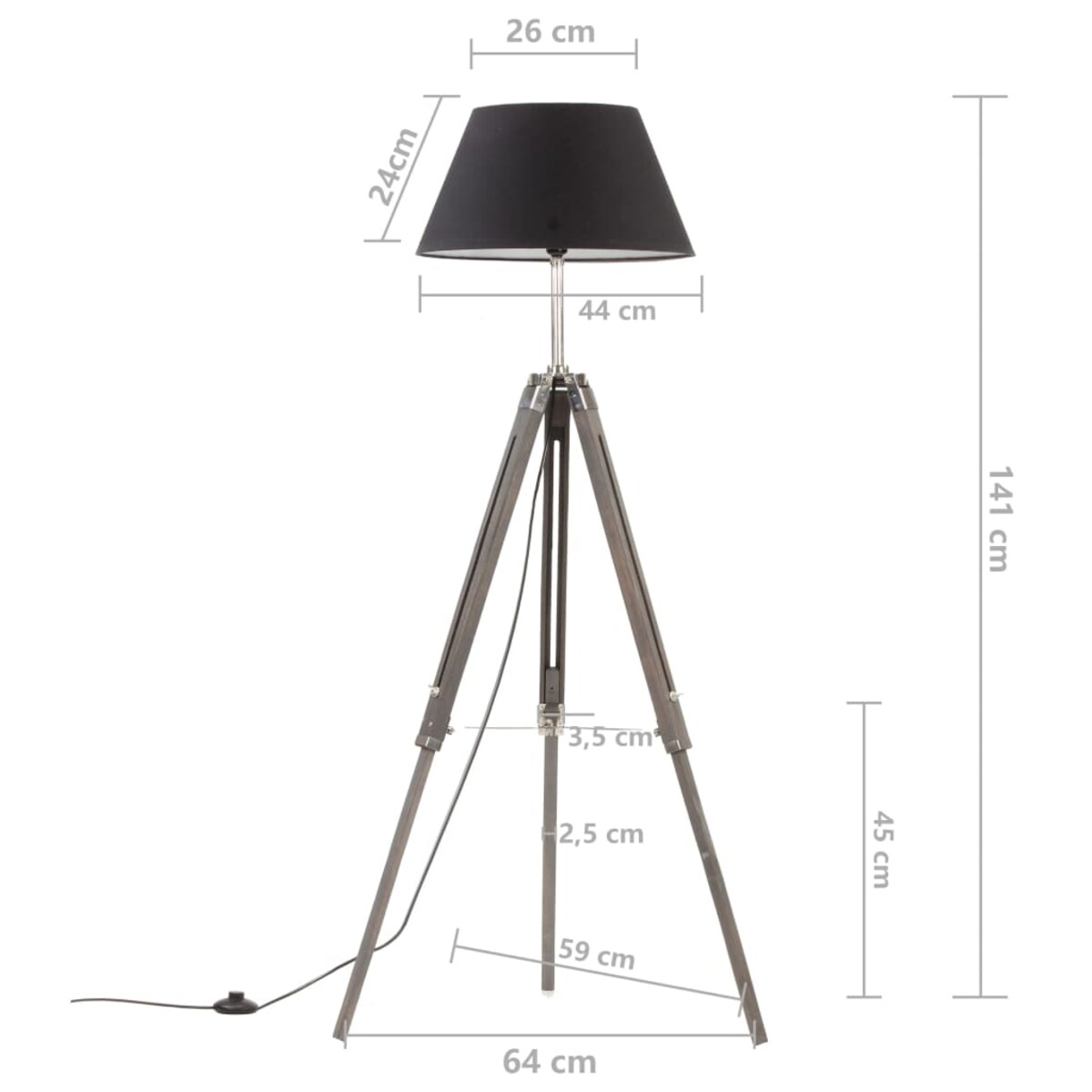 vidaXL Lampa podłogowa na trójnogu, czarno-złota, drewno, 141 cm