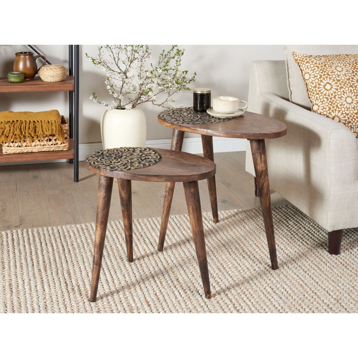 Zestaw 2 stolików pomocniczych KHETUA Drewno mango Brązowy