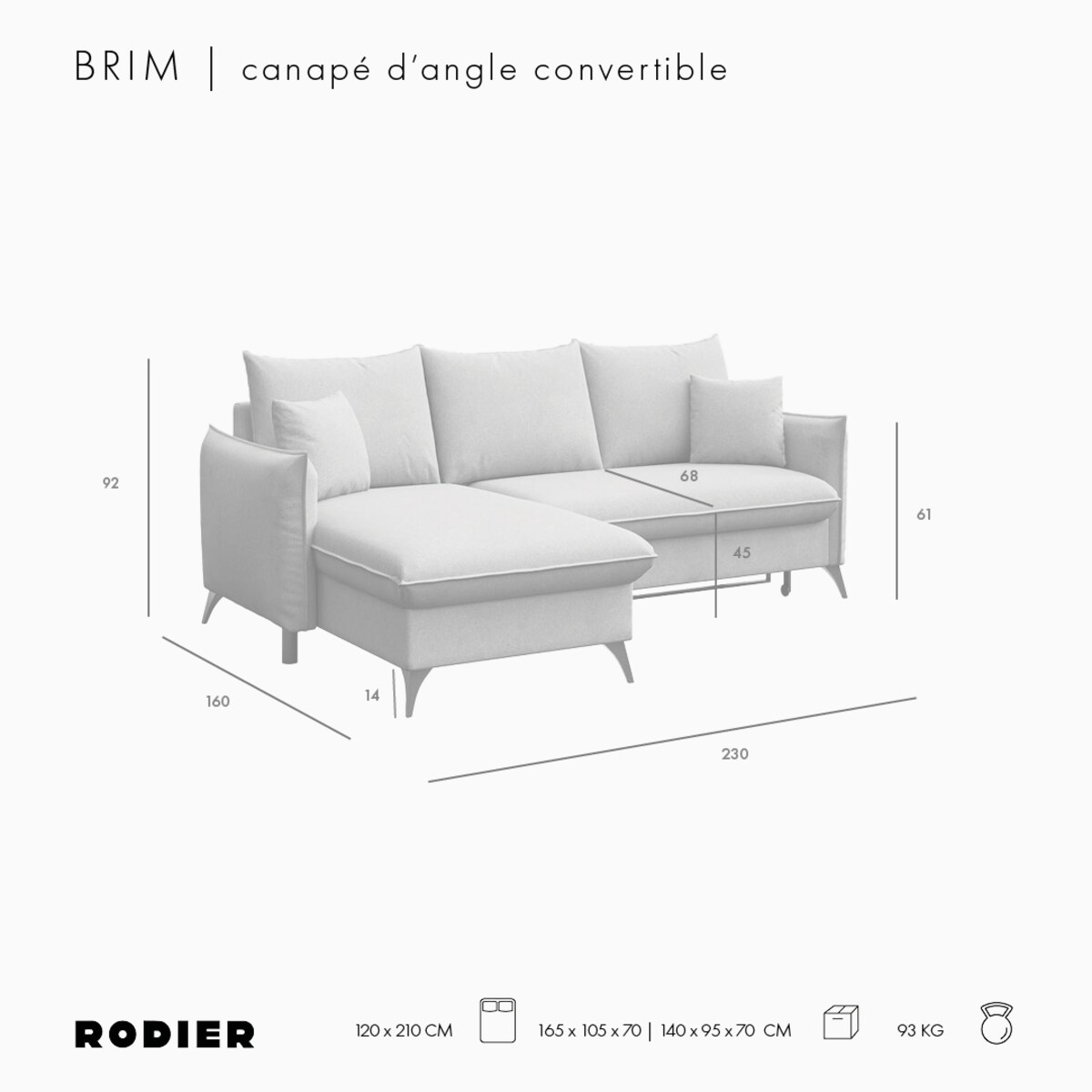 Brim Sofa narożna lewa z funkcją spania i pojemnikiem lewa szara