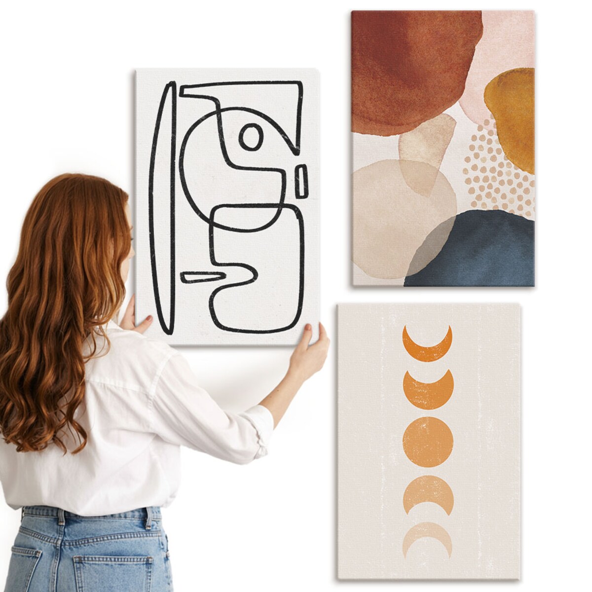 Zestaw 3 dużych obrazów na płótnie - Abstrakcyjne kolory dekoracje - brązowy