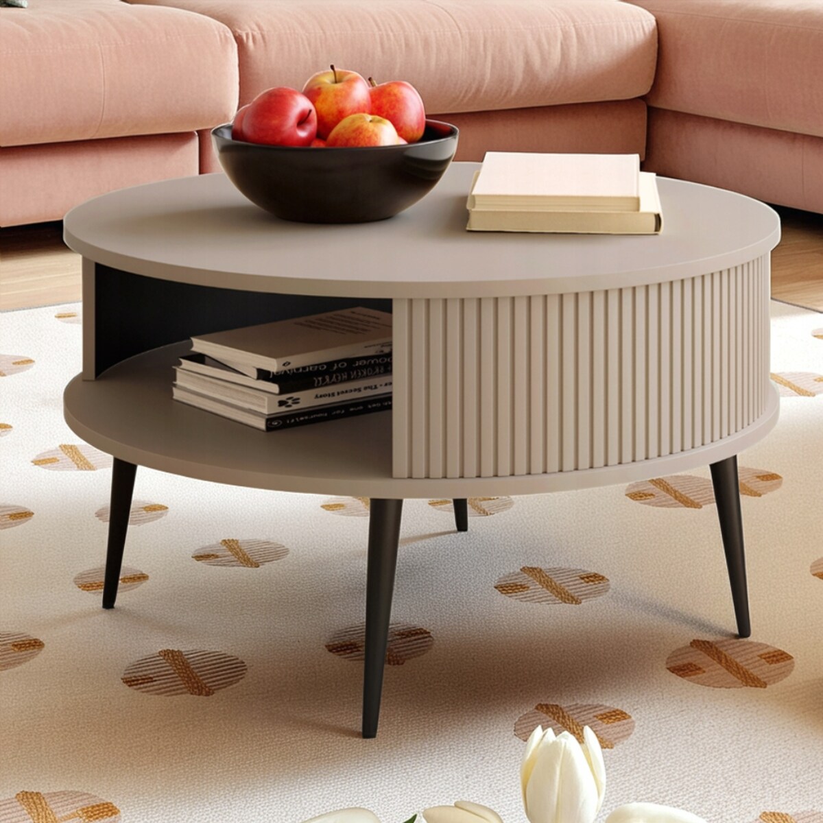 Japandi Stolik Kawowy Okrągły KASZMIR Lamele 76 cm VERLO Stolik do Salonu