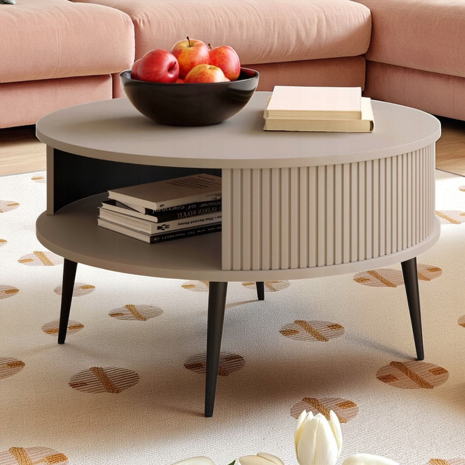 Japandi Stolik Kawowy Okrągły KASZMIR Lamele 76 cm VERLO Stolik do Salonu