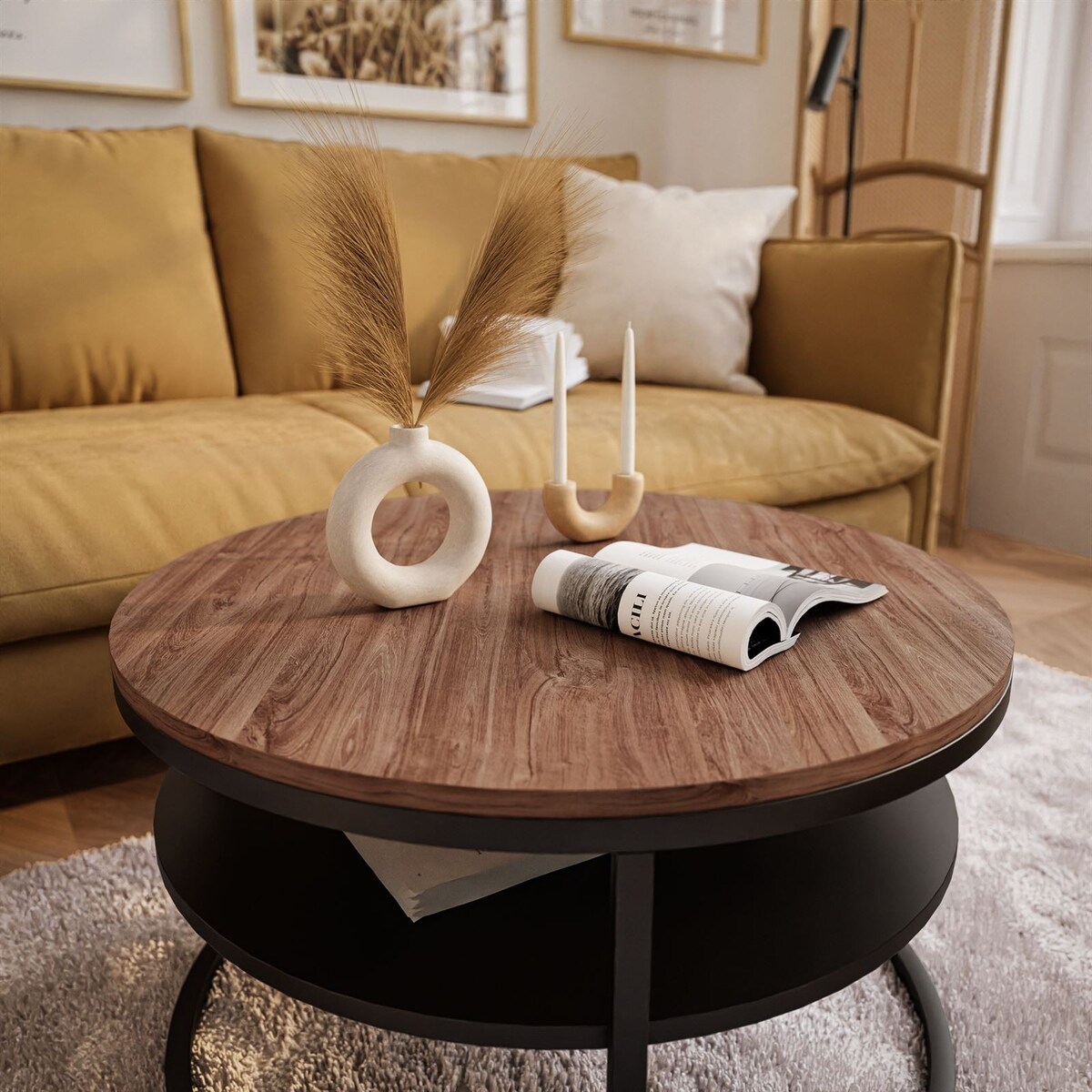 Stolik kawowy CIRI z półką czarny dąb stirling