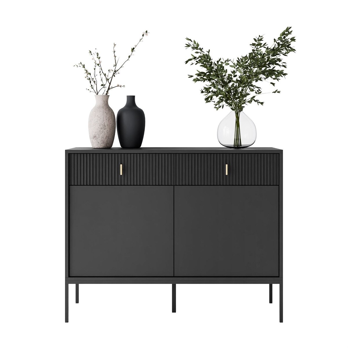 Komoda MIDNIGHT 2D2S z dwiema szufladami na stelażu, czarna