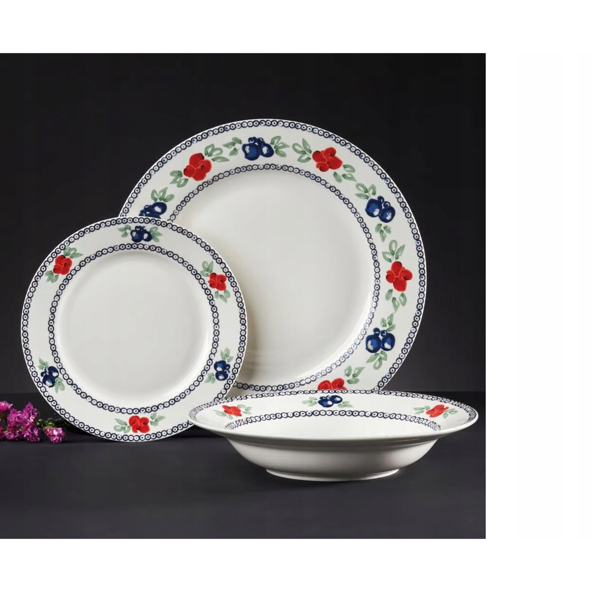 KOMPLET OBIADOWY dla 6 osób FOLKLOR talerze na jedzenie obiad serwis box