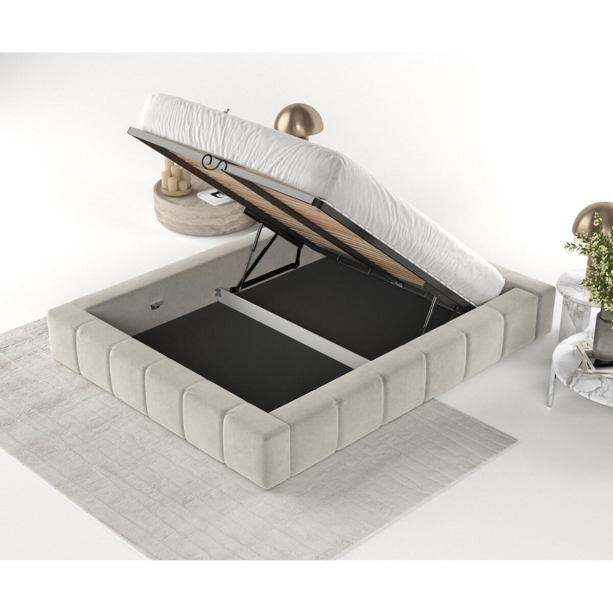 Łóżko tapicerowane KEA 160x200 z pojemnikiem, Jasny Beż, tkanina Terra NW 06